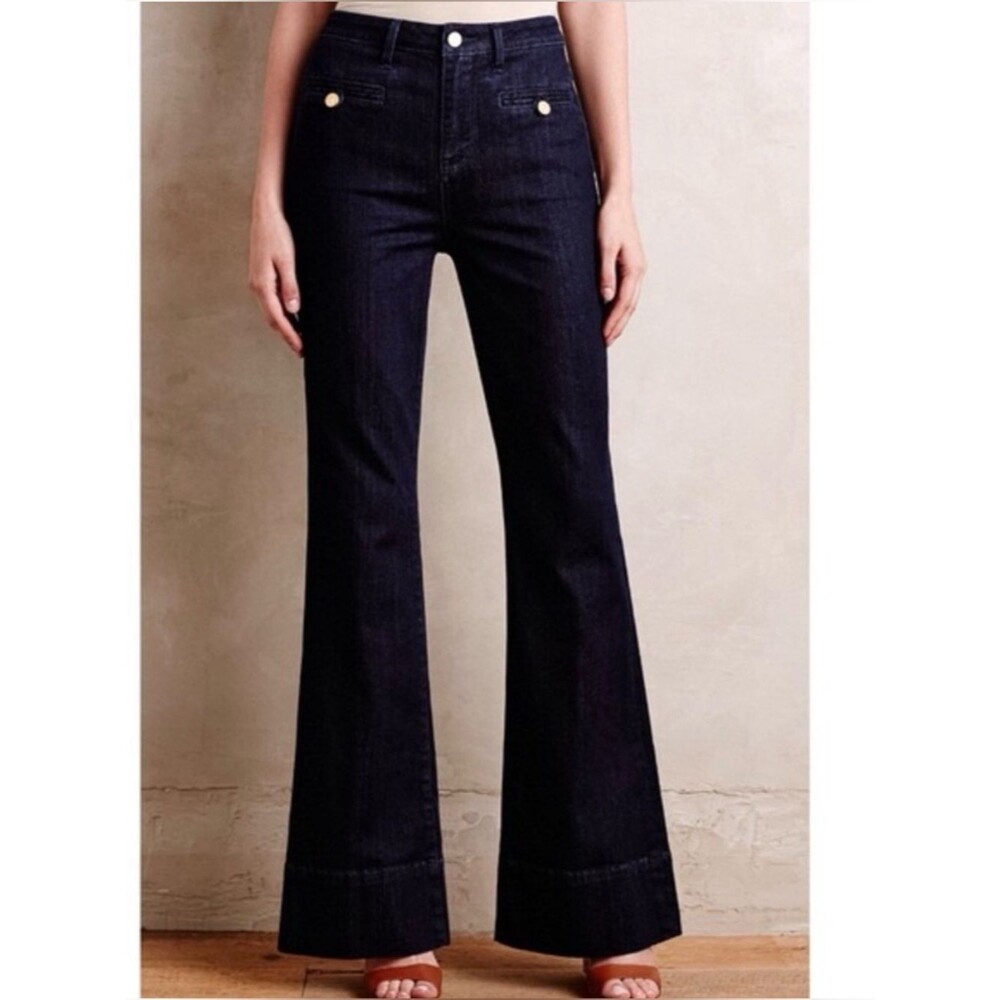 Pilcro Anthropologie dark wash high-rise Letter Press Flare leg Jeans Size 25